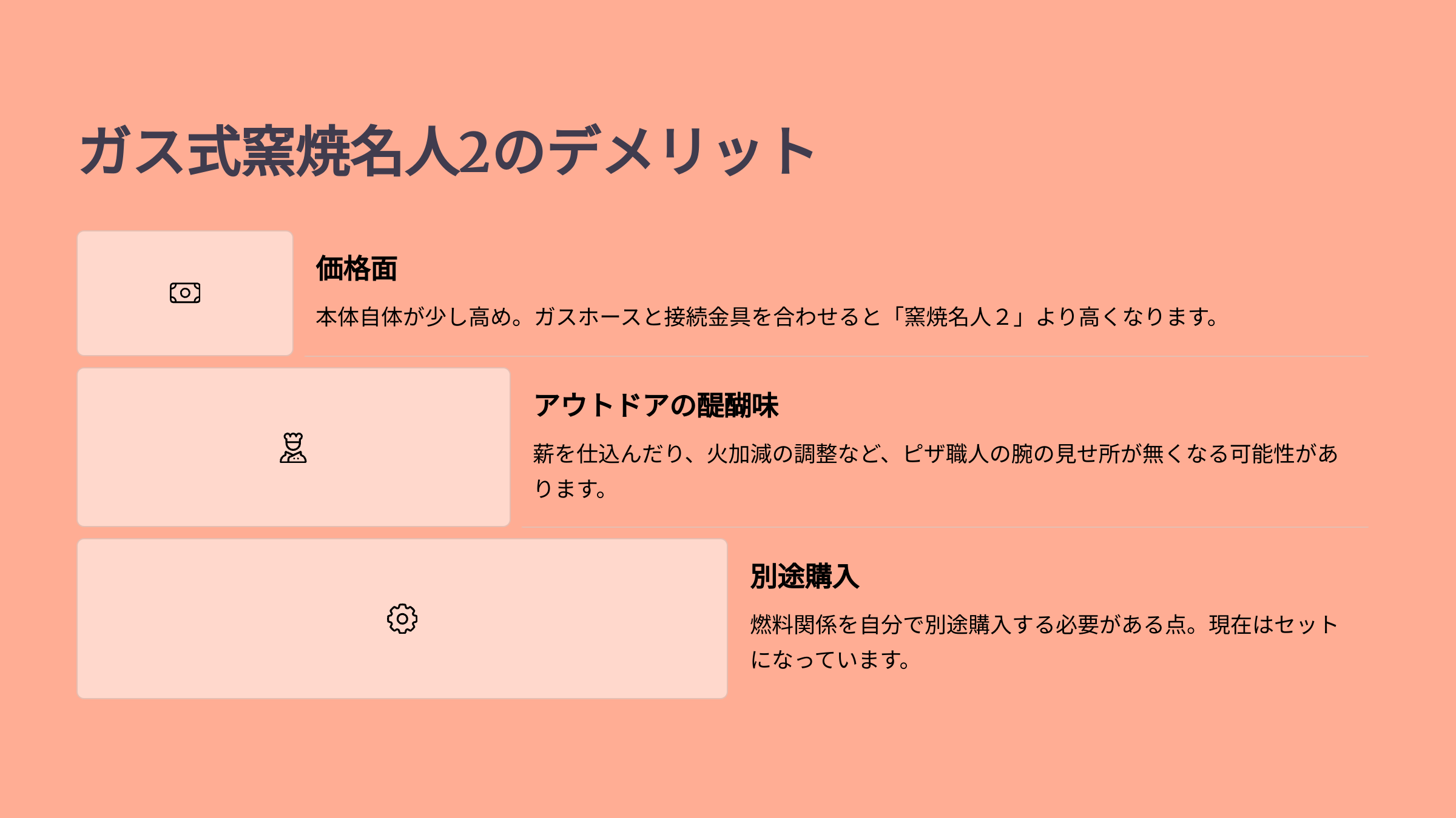 ガス式窯焼名人2のデメリット